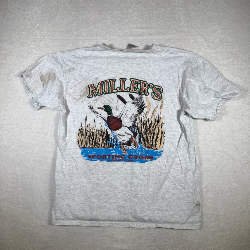 Vintage James Miller Guns Sporting Goods T Shirt Large Mens Graphic Duck Tee - Picture 2 of 7